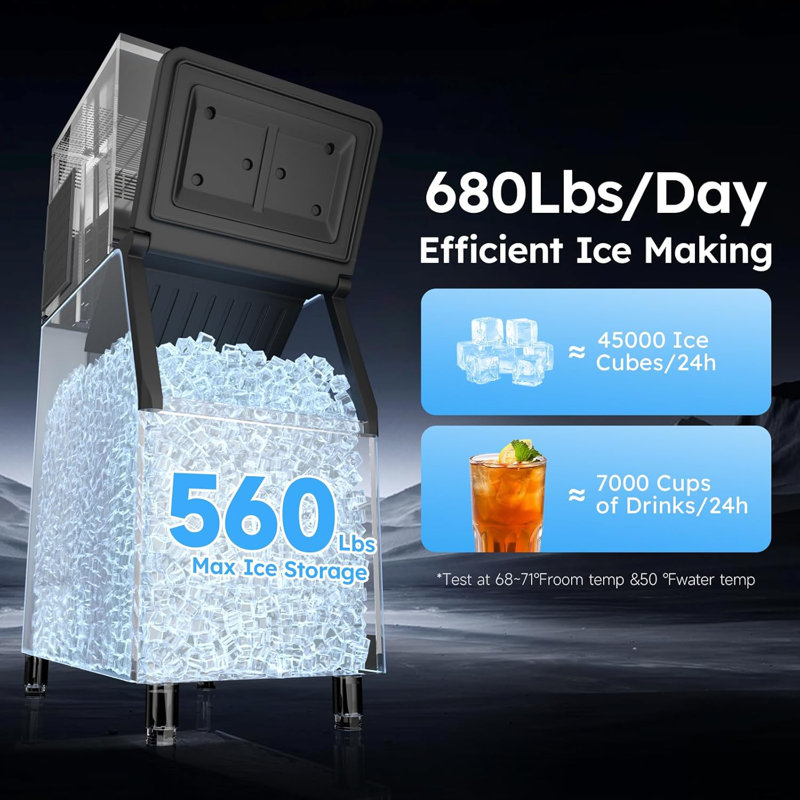 680 Lbs per 24 Hours Commercial Ice Maker – 560 Lbs Storage Bin, 5–15 Minute Cycle