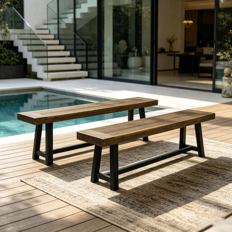 Banc d'extérieur en bois d'acacia, Gris et noir - 2 pièces