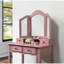 Meuble-lavabo en bois rose doré, tabouret rembourré épais et beaucoup de coiffeuse en bois avec miroir, plateau-2066284958