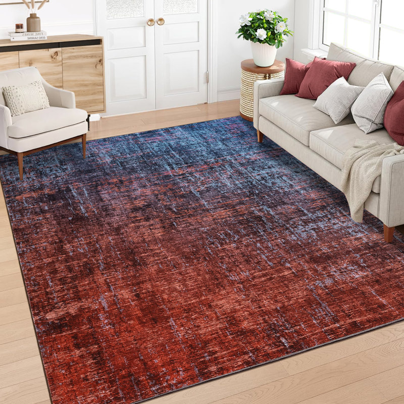 Abstract Machine Printed Area Rug, Rectangle 200 x 290 cm, Red
