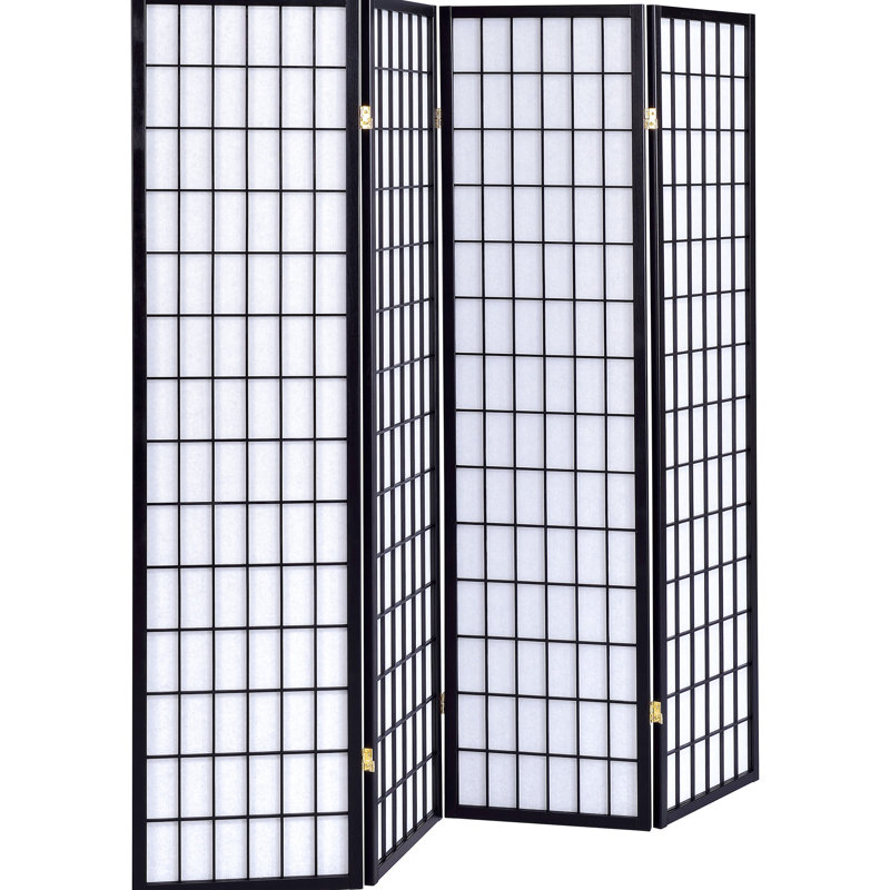 Paravent pliant, 4 panneaux, couleur noire, bois d'hévéa et papier blanc, d'une hauteur de 70,57 pouces, d'une largeur de 69,5 pouces, pour un écran à panneau doux et sophistiqué en noir, fait d'une grande cloison idéale