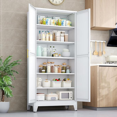 Kitchen Pantry Storage Cabinet with Doors and Adjustable Shelves, Metal ClosetMaid Food Pantry Cabinets, 75" Tall Freestanding Cupboard for Kitchen, L