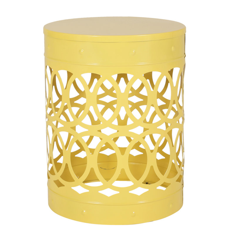 Yellow Outdoor Metal Side Table - Large, Modern Iron Cut Construction, Powder-Coated Iron, No Assembly Large End For Outdoor, Yellow, With Pattern, Frame, Needed