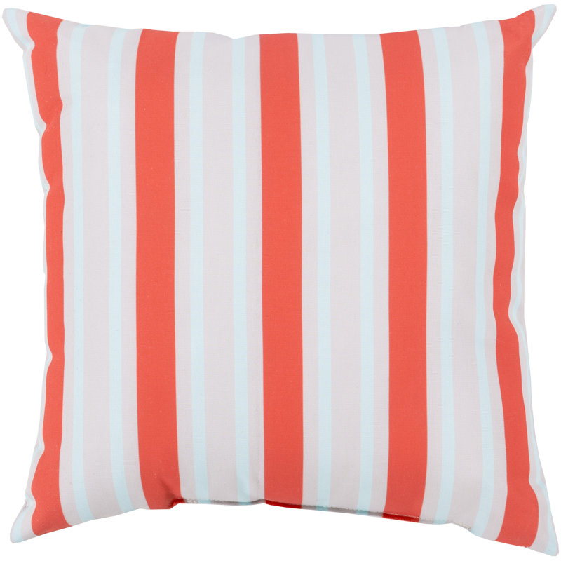 Rain Striped Outdoor Pillow Cover, 18" H x 18" W x 4" D, Coral/Sky Blue