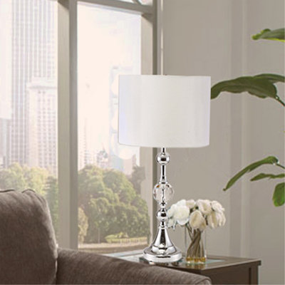29.5" Tall Metal Table Lamp" Leona" With Chrome Finish And Crystal Accents