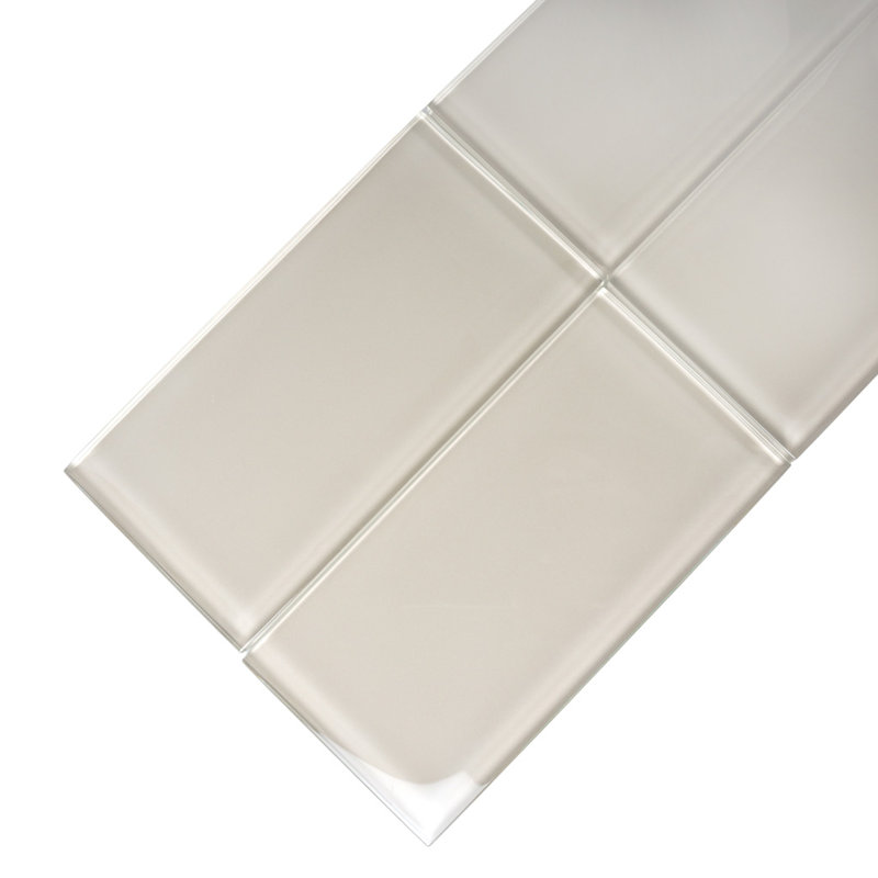 3"X 6" Polished Glass Subway Tile, Warm Greige