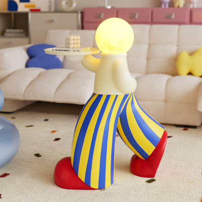 27.56" H Figurine Floor Lamp with Tray, Decorative Ornament for Living Room Sofa Side, Housewarming Gift