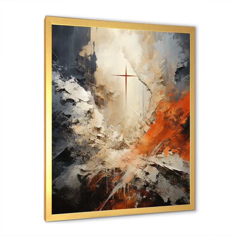 Minimalisme Christianisme croix rêve - Christianisme grand art mural, H 44 po x l 34 po, Cadre photo unique, Doré