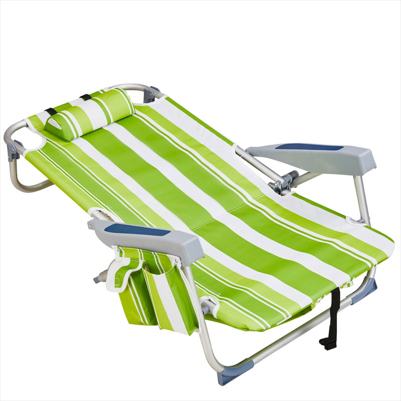 Chaise de plage pliable pour le camping et les pique-niques, structure en aluminium vert, assise de 63,5 cm (25 pouces), capacité de charge de 100 kg (220 livres).