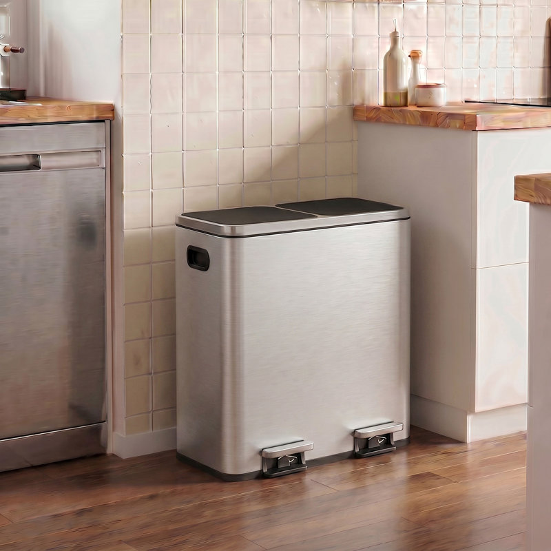 2 poubelles à compartiments 10,6 gallons avec 15 sacs poubelles, Argenté / Noir