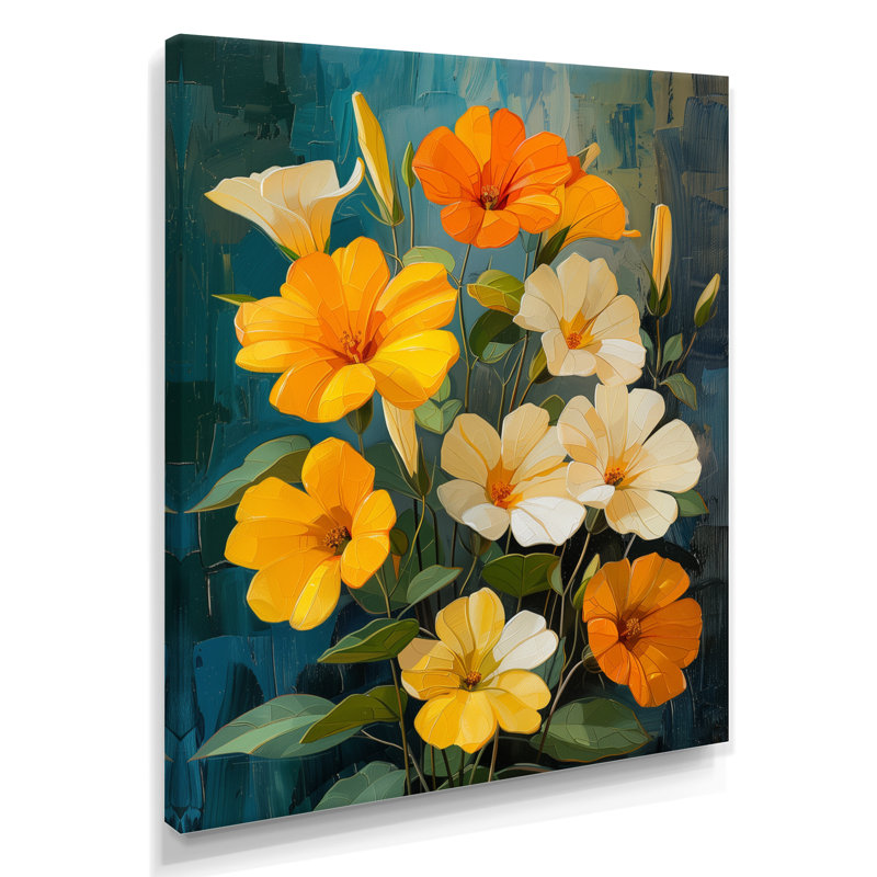 Jaune, blanc, jardin vibrant, Morning Glory - Morning Glory, art mural, H 24 po x l 32 po, Toile tendue