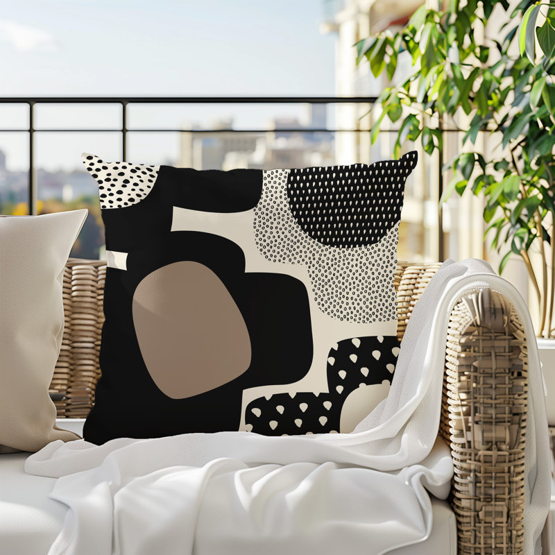 Coussin carré intérieur / extérieur pia, H 15 po x l 15 po, Beige / noir / blanc cassé