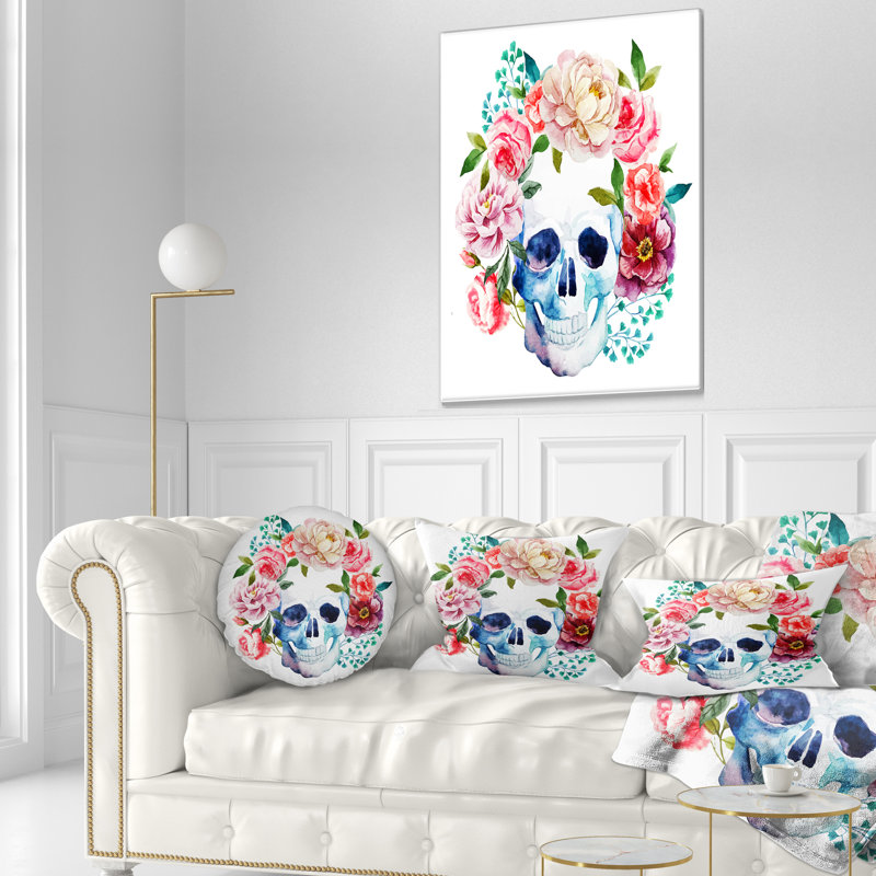 Art en forme de crâne de bouquet - Coussin décoratif imprimé contemporain, 12 po x 20 po, Rectangulaire