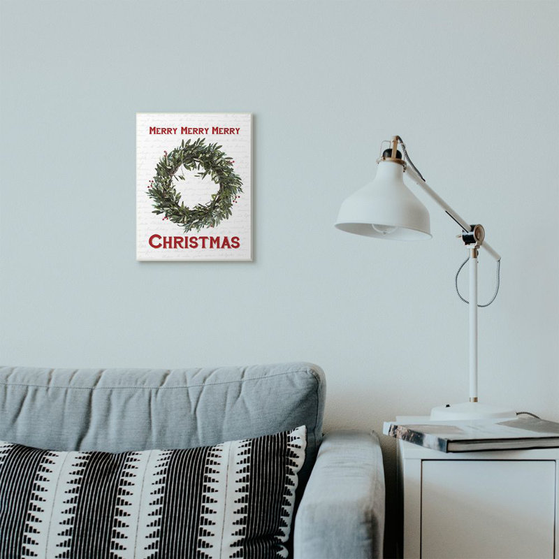« merry christmas couronne », impression, Plaque en bois, H 15 po x l 10 po