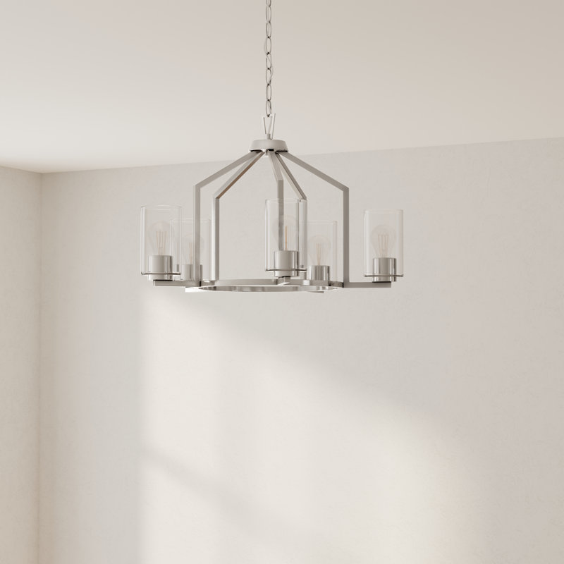Brushed Nickel 5-Light Geometric Chandelier with Clear Glass Shades