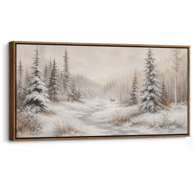 Extra Large Snowy Forest Landscape with Evergreen Trees Mountain Stream and Peaceful Winter Wilderness Print Wall Art