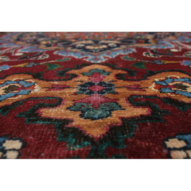 Tapis de zone en laine 9 pi 9 po x 13 pi à main one-of-kind noué la bourgogne Raekwon