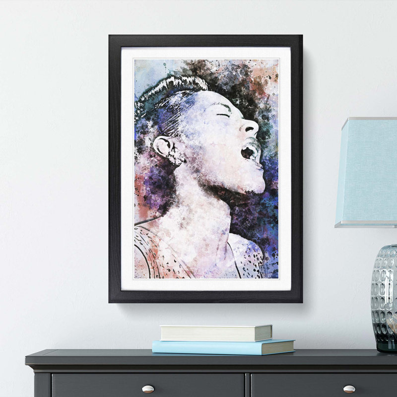 Billie Holiday in Abstract - Picture Frame Painting Print, 48cm H x 36cm W x 2cm D, Black Framed