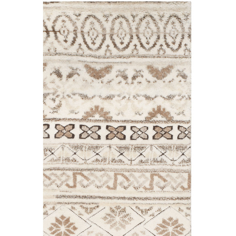 Tapis beige en laine noué à la main Palni, Rectangle 6 pi x 9 pi