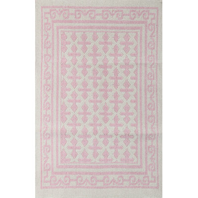 Tapis gris / rose en coton fait à la main Allaire