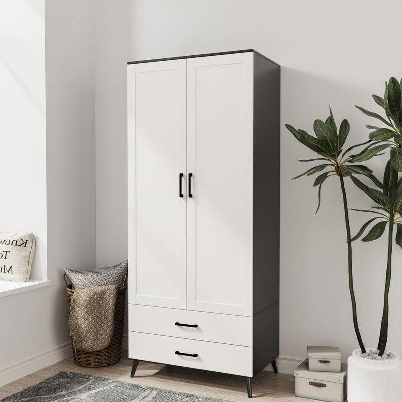 Bosse Solid Wood Wardrobe, Black White