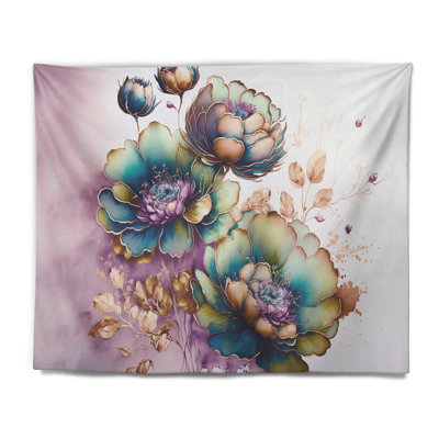 Green And Blue Violet Floral Design II Polyester Tapestry