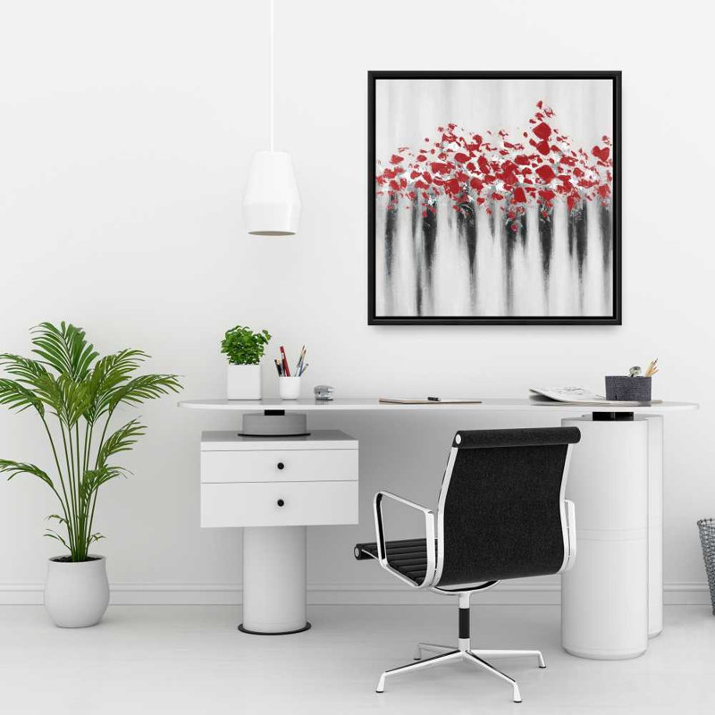 Toile abstraite encadrée Shapes Gray - Petits pois, décor rouge