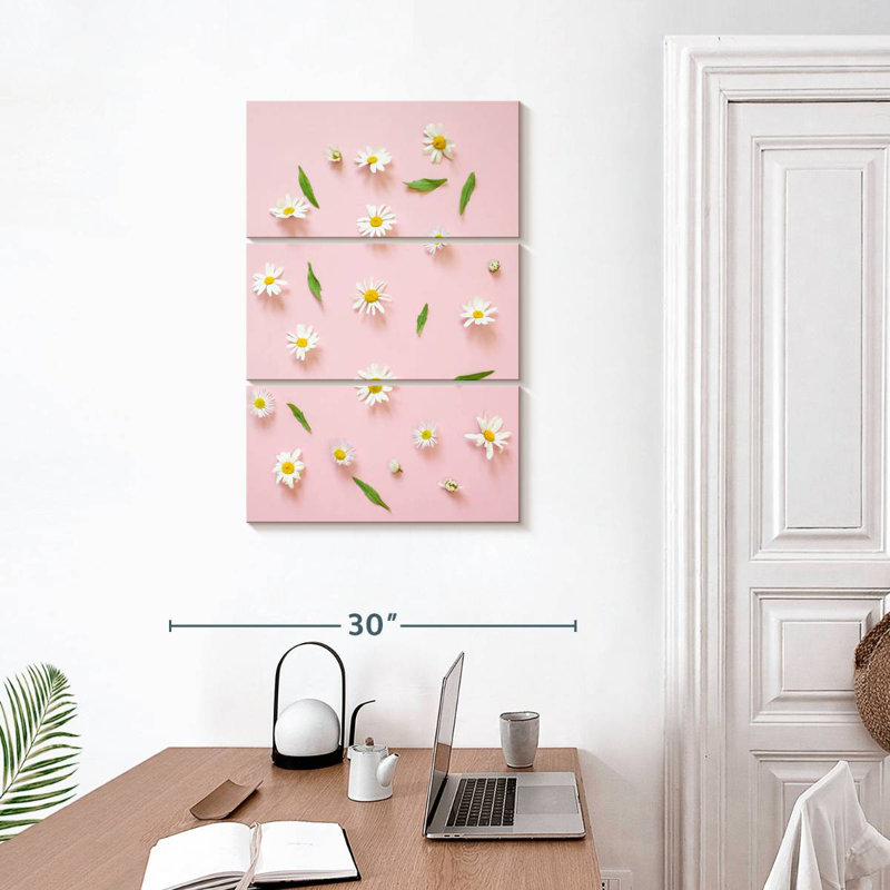 Harnek Daisy Camomille sur fond rose, H 32 po x l 20 po