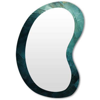 Essye Teal Twisting Tranquility Spiral I - Abstract Spirals Asymmetrical Wall Mirror, Blue Unique Shape Decorative Mirror, Printed Metal Art