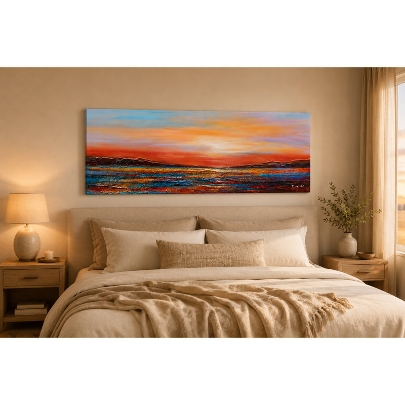 Reproduction d'art sur toile tendue, "Modern Coastal Sunset"