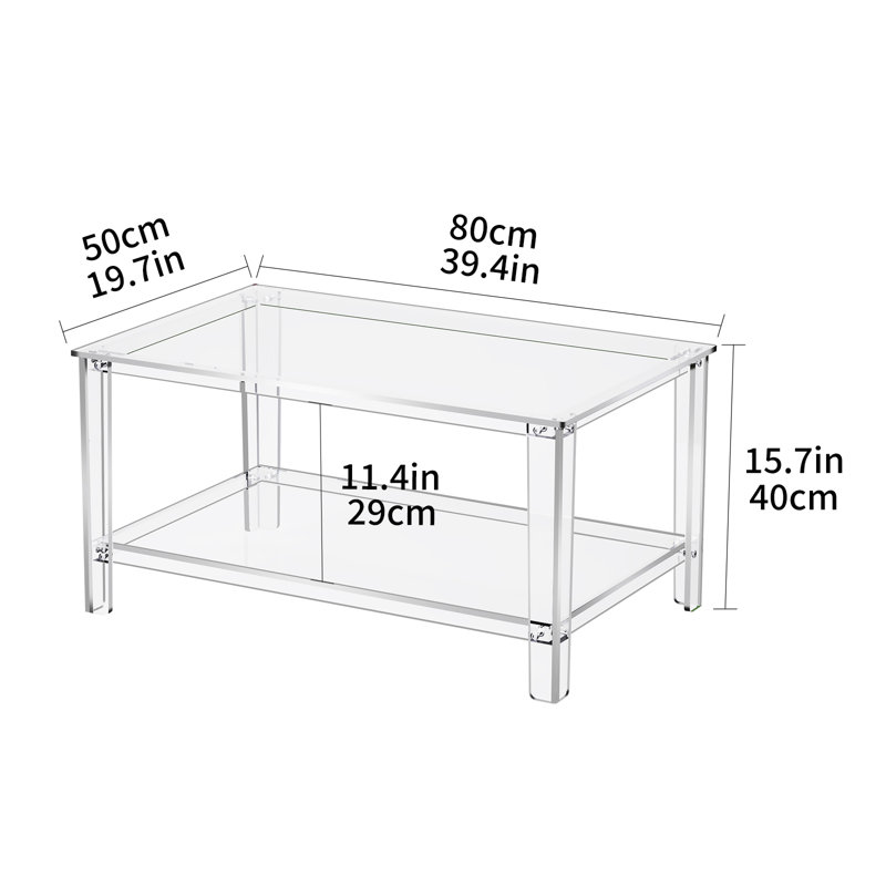 Acrylic Coffee Table With Storage Shelf,rectangle Living Room, Clear