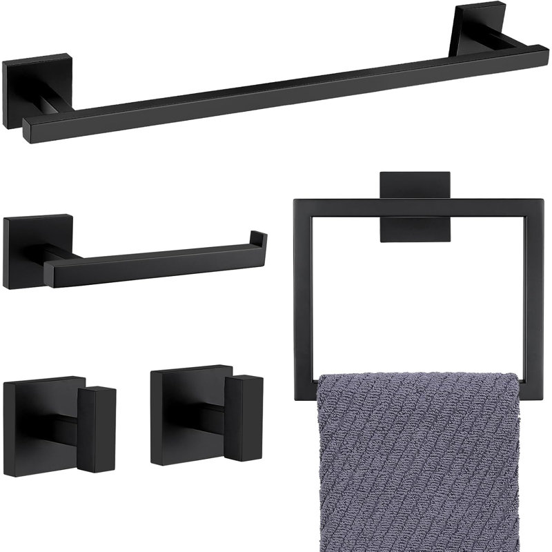 Ensemble de porte-serviettes, ensemble de quincaillerie de salle de bain 5 pièces, accessoires de salle de bain, porte-serviettes en acier inoxydable SUS304 fixé au mur 23,6 po