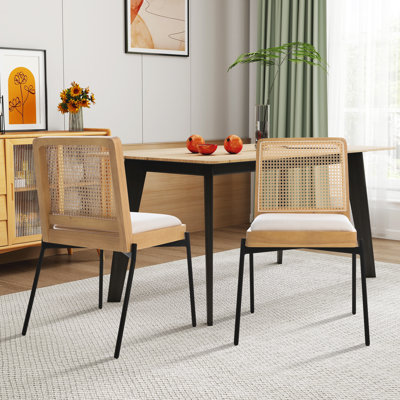 Rattan Dining Chairs,Upholstered Kitchen Side Chair With Metal Legs