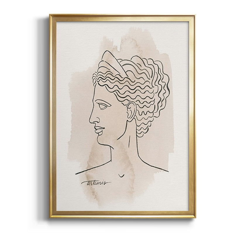 «Greek Busts VI», reproduction encadrée de qualité supérieure - prête à être accrochée, Encadrement doré