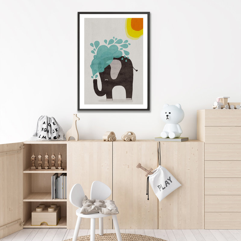 Pop Art & Retro Funny Elephant Framed Art, 16" H x 12" W x 1" D