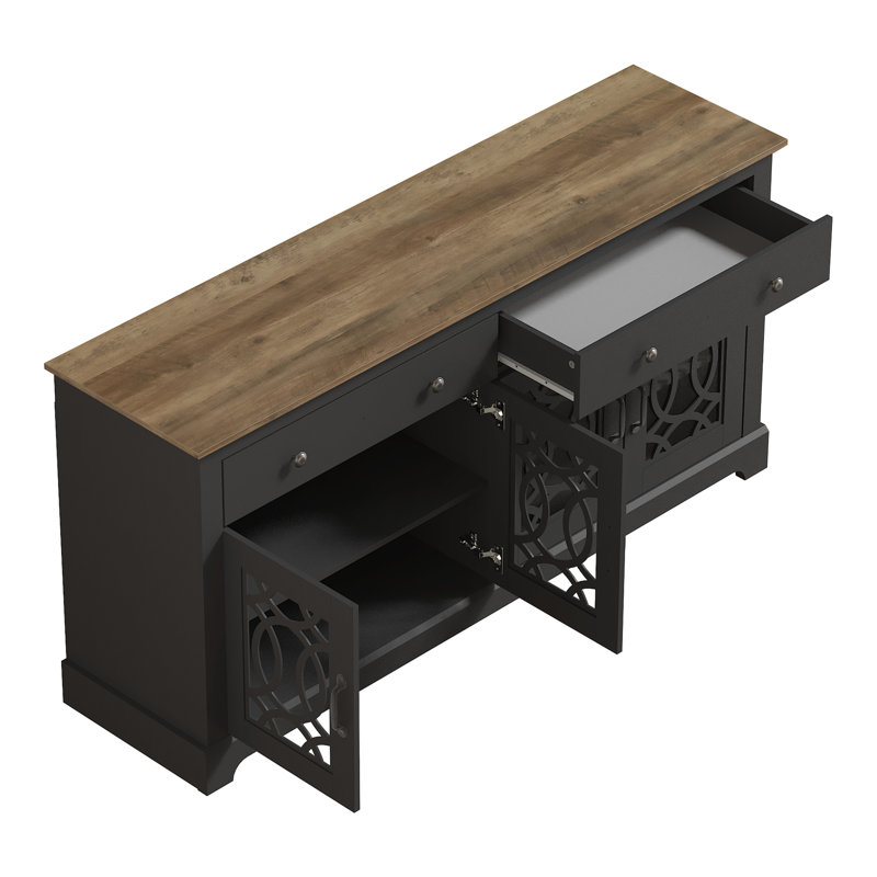 Wragby Traditional Living Room Storage Sideboard Set Of 2, Black/Knotty Oak