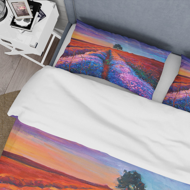Lavande Fields With Distant Tree & Evening Glow - Ensemble de housse de couette Farmhouse - Microfibre polyester