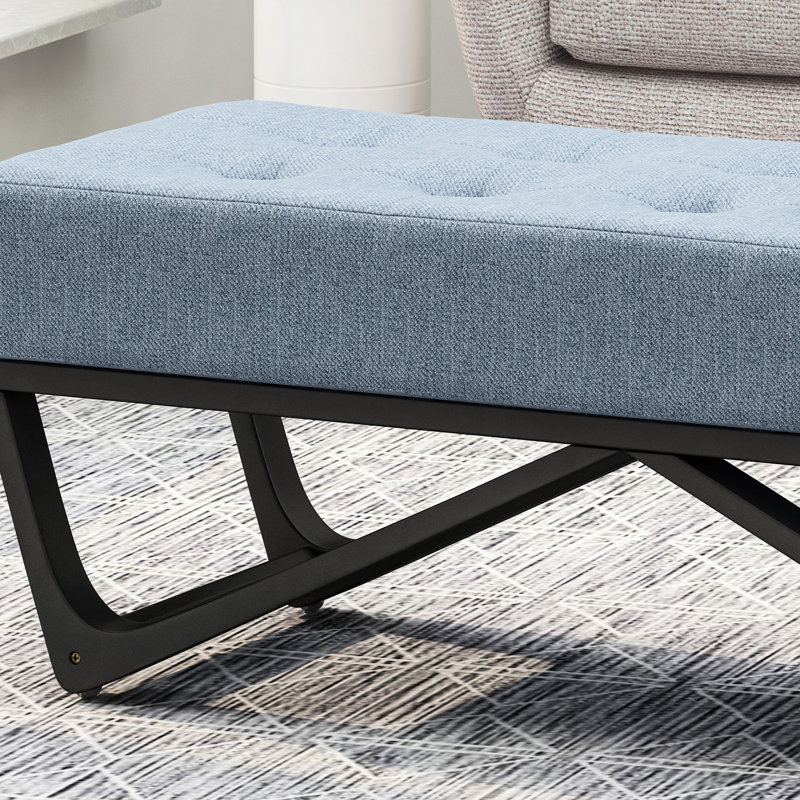 Elegant Bench In Blue With Button- Look, 16.5" H X 46.27" W 17.5" D Chic Upholstery And Design, High Wide Deep