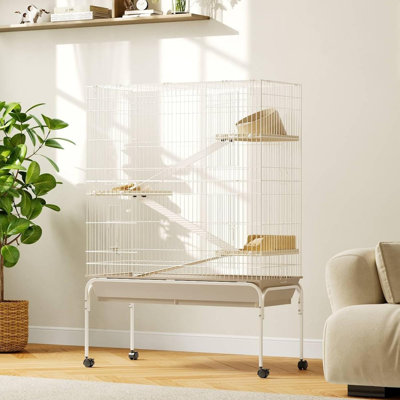 4-Tier Metal Small Animal Cage with Wheels – Platforms, Ramps, Water Bottle & Food Bowl – Rolling Critter Habitat for Guinea Pigs, Rabbits, Ferrets, Chinchillas, Rats, Squirrels