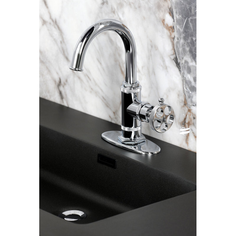 Kingston Brass Wendell Single-Handle 1-Hole Deck Mount Bathroom Faucet with Knurled Handle and Push Pop-Up Drain