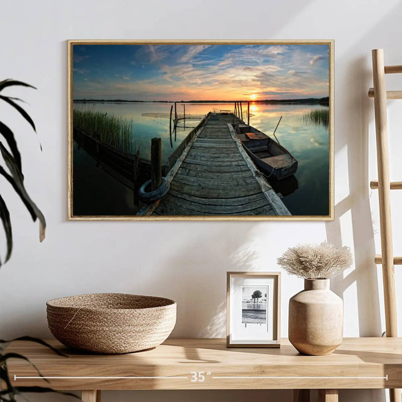 Fishing Trip, Floating Frame Natural Wood, 25" X 17"