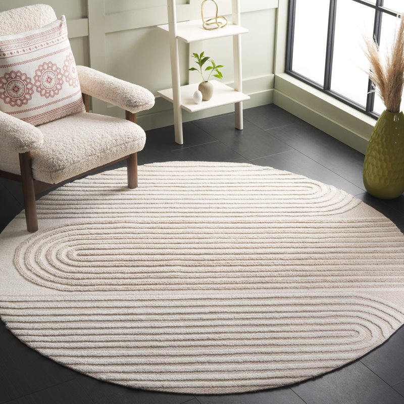 Tapis beige en laine / polyester touffeté à la main Neppur, Rond 6 pi