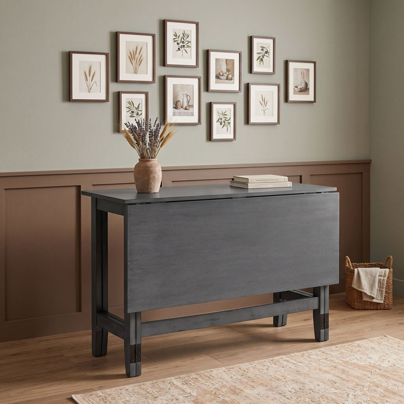 Farmhouse Drop Leaf Extendable Dining Table with Rectangular Kitchen Table and H-Shape Base, Gray