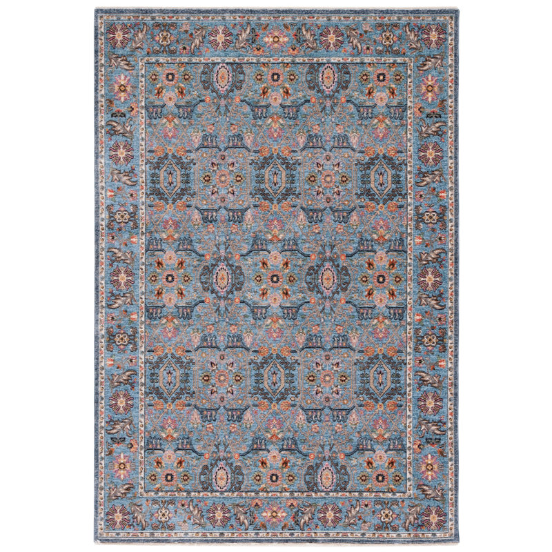 Tapis oriental rectangulaire en polyester tissé à la machine bleu / noir, Rectangle 4 pi x 6 pi