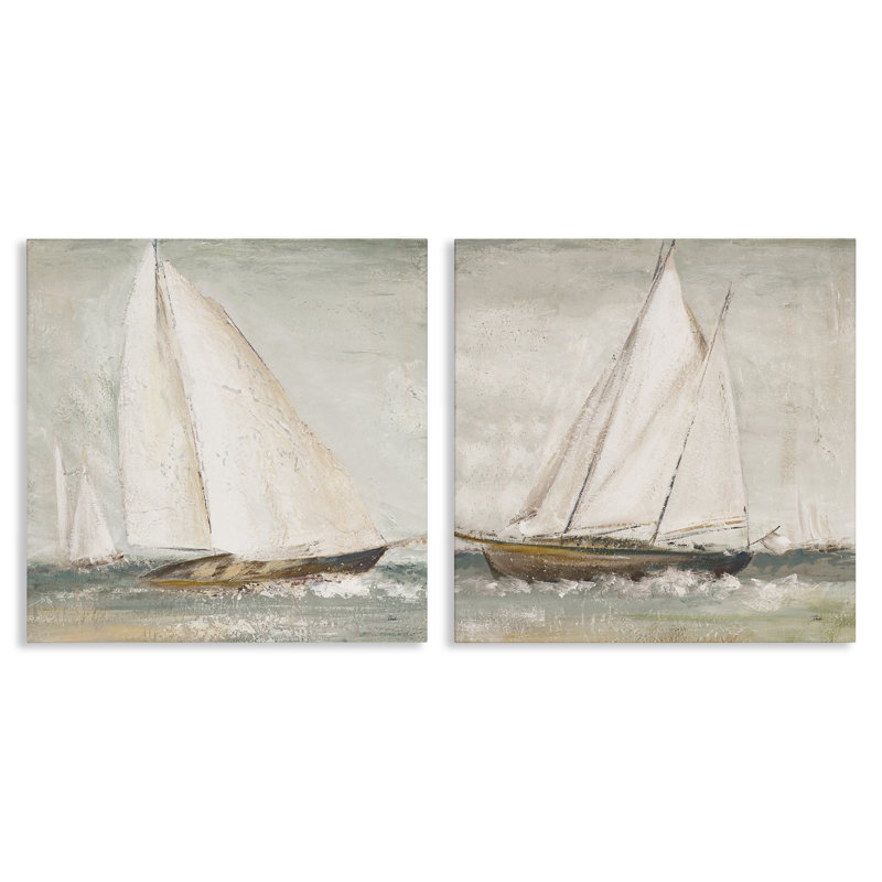 «Tall Ships at Sea», ensemble de 2 toiles murales par Patricia Pinto, H 24 po x l 24 po