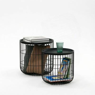 Modern Wire Frame Accent Tables,Round Side Tables with Removable Top,Coffee Table Set