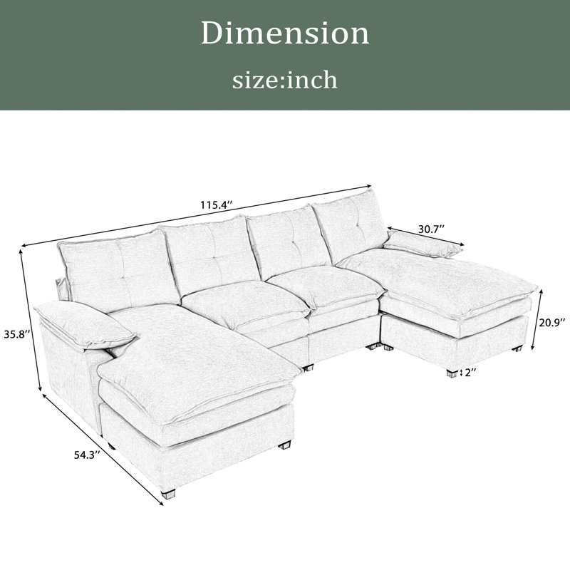Canapé modulaire en U en chenille avec accoudoirs réglables - parfait pour les salons, les bureaux et les espaces spacieux