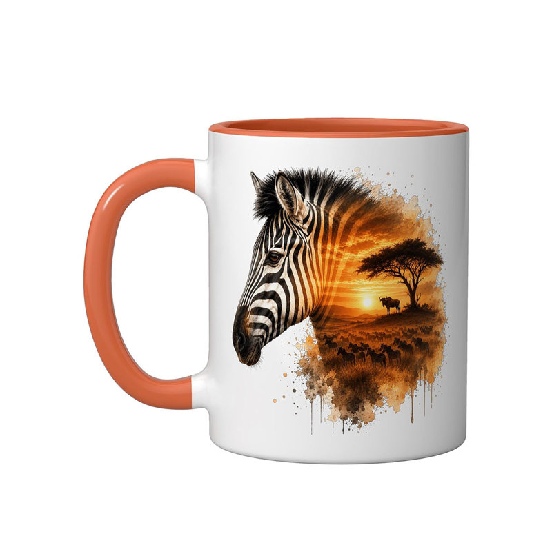 Zebra Savanna Sunset Ceramic Mug, 11oz, Orange