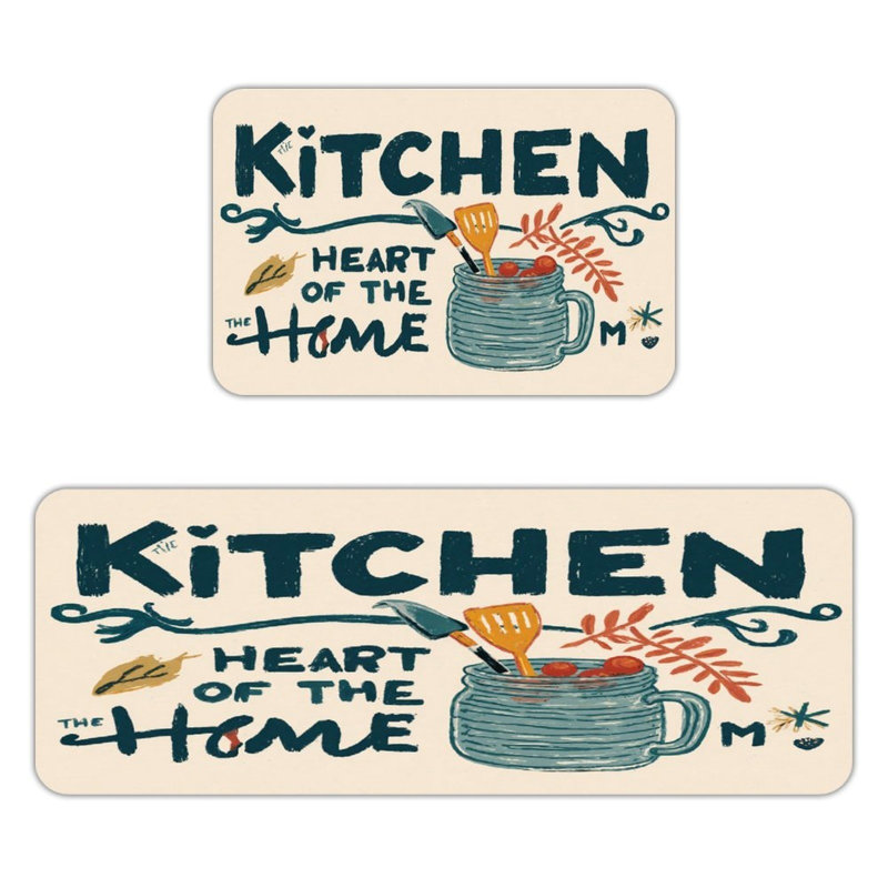 Kitchen Themed Art, 2 Pcs Non Slip Kitchen Mats, Cream Abstract