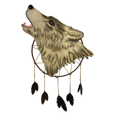 Décoration murale murale en métal avec tête de loup gris et forêt